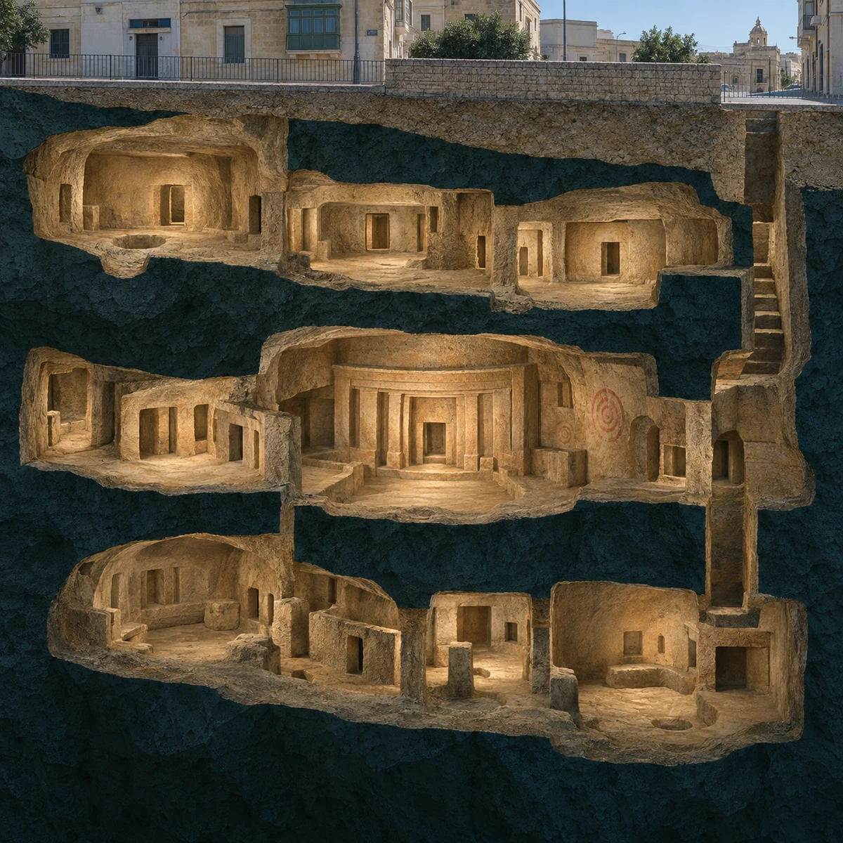 Współczesna wizualizacja stanowiska Hypogeum w Ħal Saflieni